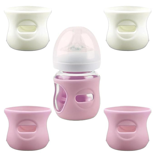 4 Pack Silicone Sleeves for Avent Natural Glass Baby Bottles, Anti Breakage Baby Bottle Holder, Compatible with Philips Avent Glass Natural Baby Bottle, BPA Free (Pink White, 4 OZ)