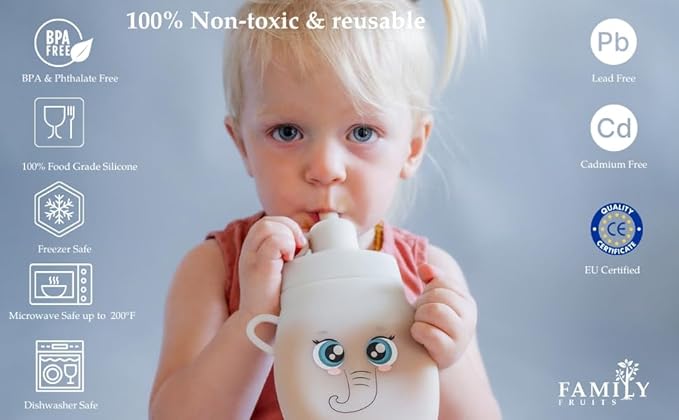 BPA Free, Silicone, Reusable Pouches for Toddlers 2 Pack Elephants, Easy to Clean Fill, Reusable Baby Food Pouches, Homemade Organic Smoothie, Puree, Applesauce, Yogurt, Refillable Food Pouches