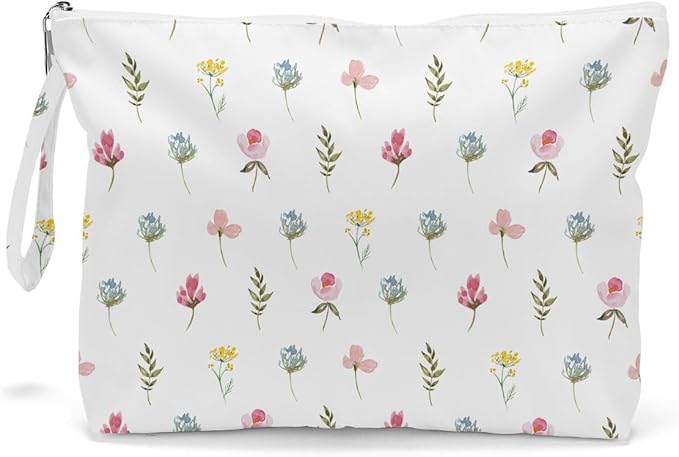 Fokongna Wet Bag, Wet Dry Bag, Makeup Bag, Toiletry Bag, Waterproof Large Capacity Travel Cosmetic Bag, Zipper Pouch for Women, Girls Mo Wife Sister Friends Baby Diaper Bag Bee Wildflower Sunflower