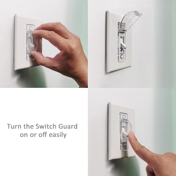 Wall Switch Guard, ILIVABLE Child Proof Light Switch Plate Covers Protects Your Lights from being Accidentally Turned On or Off by Children and Adults (Clear, 4 Pack)