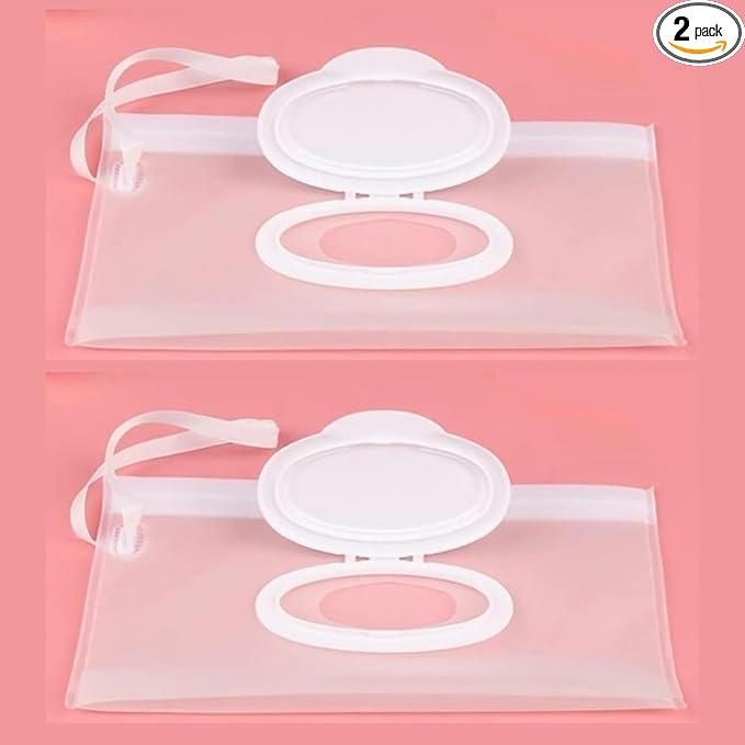 2Pcs White Baby Wipe Case Travel Holder Keeps Wipes Moist Set of Wet Diaper Wipes Holders Cases Portable Travel On The Go Refillable Dispenser Container Waterproof Wipe Container with Sealed Diapering
