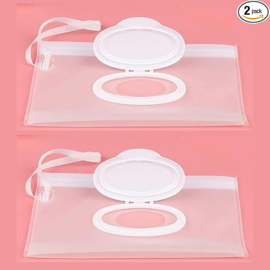 2Pcs White Baby Wipe Case Travel Holder Keeps Wipes Moist Set of Wet Diaper Wipes Holders Cases Portable Travel On The Go Refillable Dispenser Container Waterproof Wipe Container with Sealed Diapering