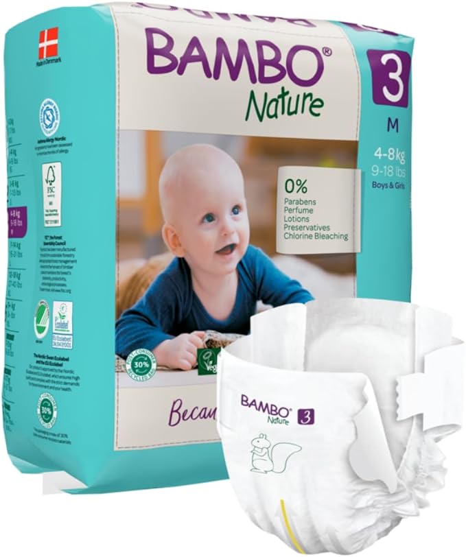 Bambo Nature Premium Eco Nappies, Midi Size 3 (9-18lb/4-8kg) Pack of 28