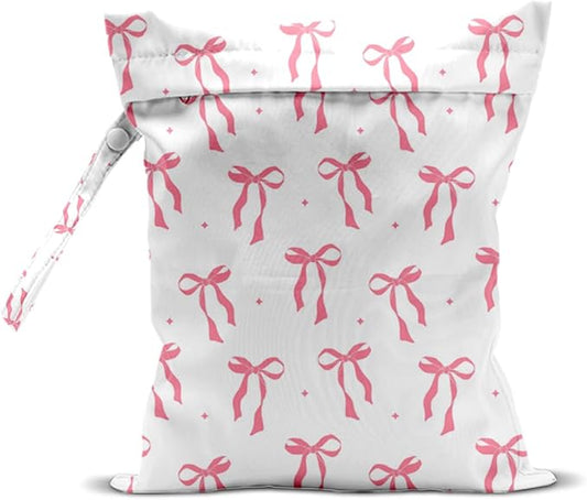 Wet Bag for Swimsuit, Beach Travel Essentials Wet Dry Bag, for Sunscreen Toiletry Dirty Clothes Yoga Gym Diaper, Friends Summer Beach Vacation Gifts. Pink Bow Plaid