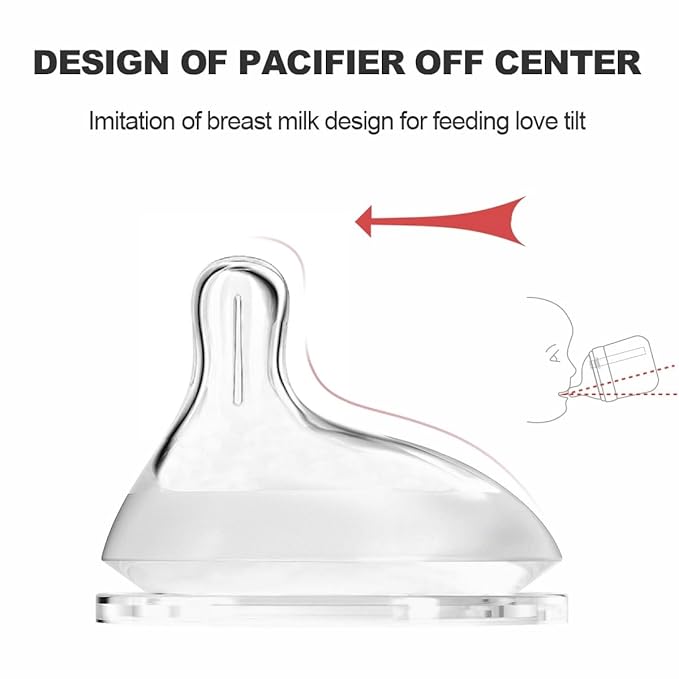 Oberni Baby Bottle Nipple, Off- Centered Nipples,100% Silicone,Replacement Baby Bottle Nipple for Babies, Newborn,Preemie 0-3 0-6 6-12 12+ Months 2 Pack (S(0-3 Month))