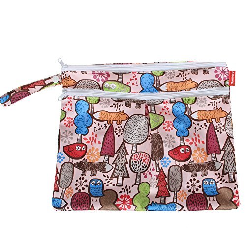 Damero 2Pack Waterproof Wet Bag, Reusable Wet Dry Bag Organizer for Travel, Beach, Diapers, Breast Pump Parts and Wet Swimsuits, Tree+Red Chevron