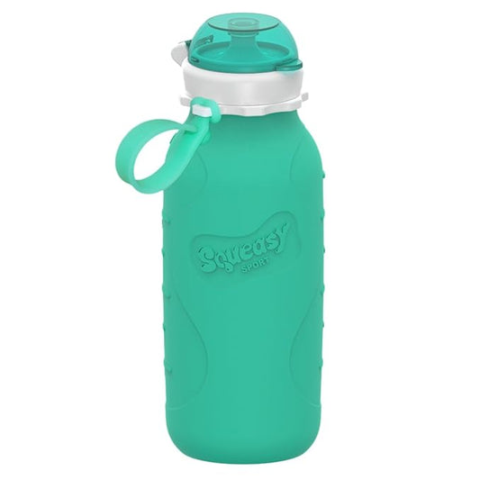 Squeasy Snacker Aqua 16 oz Spill Proof Silicone Reusable Food Pouch - For Both Soft Foods and Liquids - Water, Apple Sauce, Yogurt, Smoothies, Baby Food - Dishwasher Safe