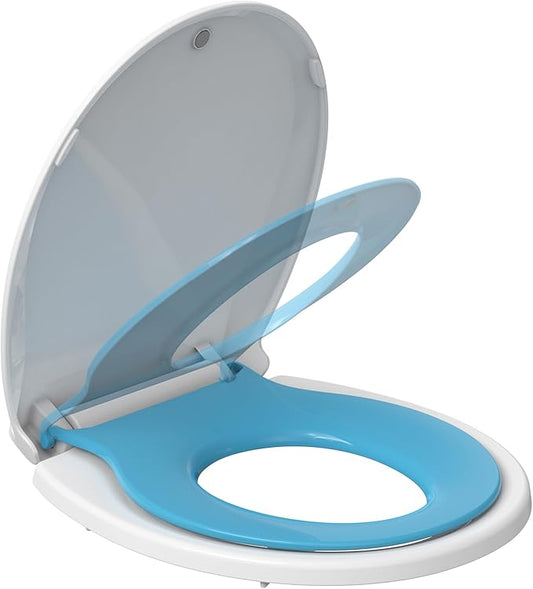 GAOMON Toilet Seat, Round Toilet Seat with Toddler Seat Built in, Potty Training Toilet Seat Round Fits Both Adult and Child, with Slow Close and Magnets- white and blue