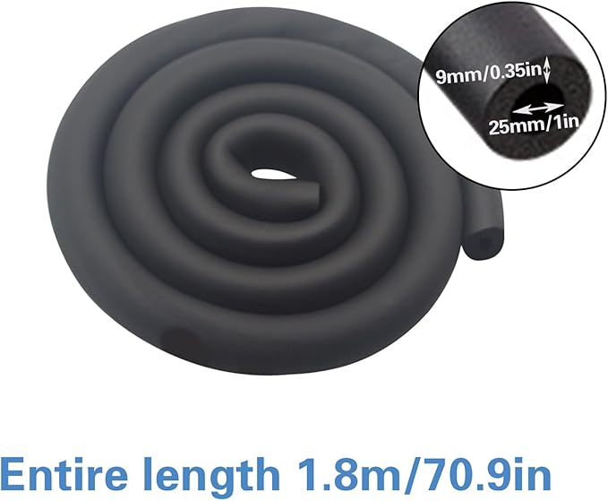 2 PCS Foam Tube, 70.9 Inch Long 1.7 Inch OD, 1 Inch ID Cuttable Black Hollow Pipe Cover with Knife for Table Leg Padding or Bumper Corner Edge Protection (Not Pre-Cut)