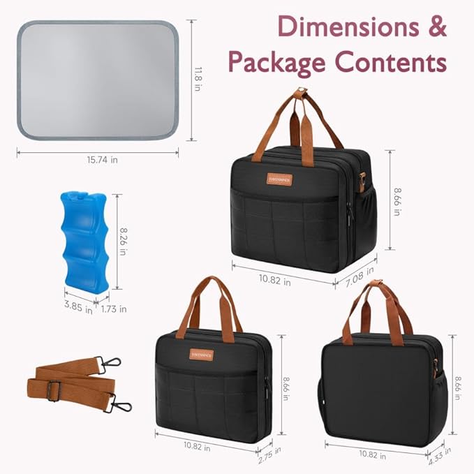 Detachable Breast Milk Cooler Travel Bag with Ice Pack, Double Layer Breast Pump Bag Compatible for Wearable Breast Pump, Portable Breastmilk Cooler Bag & Carrying Case with Waterproof Mat