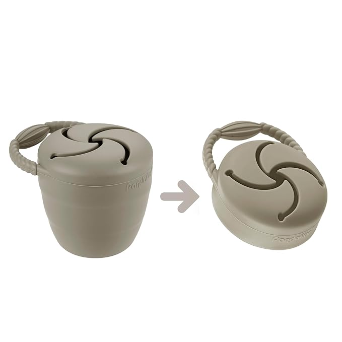 PandaEar Silicone Snack Containers, Collapsible Toddler Snack Cups Spill Proof Food Catcher for Toddler Baby, Pack of 2 (Light Tan/Walnut)