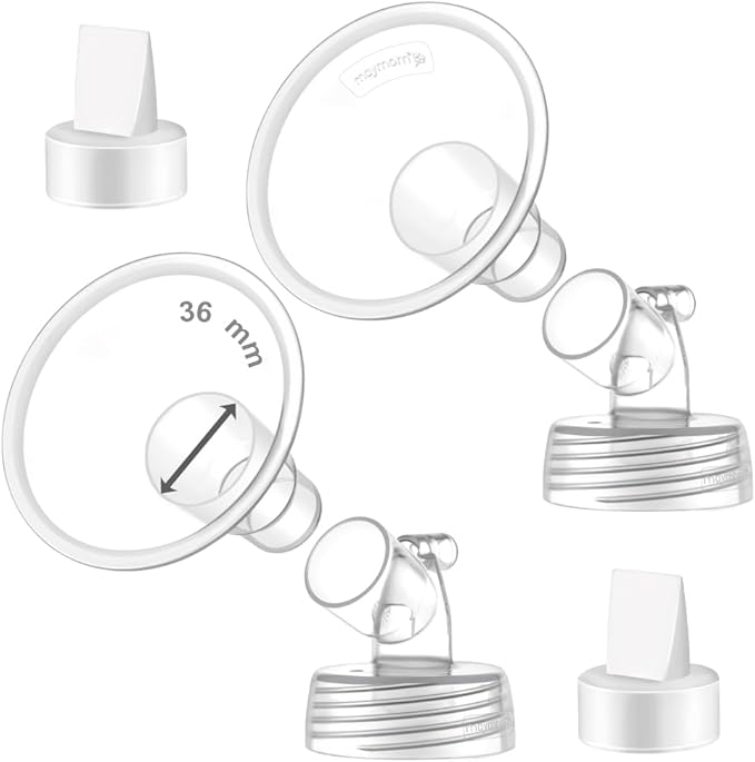 2X 36 mm Maymom Two-Piece Wide Neck Pump Parts Compatible with Spectra S1,Spectra S2 Pumps and 2 Valves; Incl Wide Mouth Flanges; Not Original Spectra Flange; (36mm Flange with Valve)