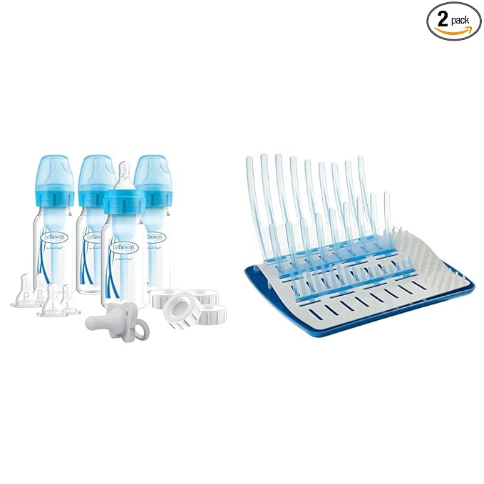 Dr. Brown's Natural Flow Anti-Colic Options+ Narrow Breast to Bottle Pump & Store Feeding Set & Folding Baby Bottle Drying Rack for Easy Storage, Dry Nipples, Pacifiers and Other Baby