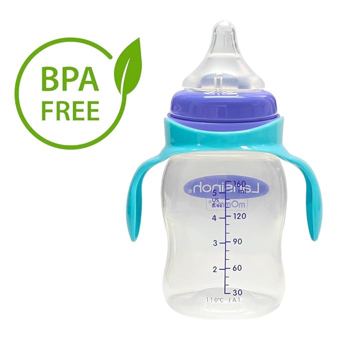 Baby Bottle Handles Compatible with Lansinoh Baby Bottles, Ergonomic Bottle Holder for Newborn, 4 Pack (Blue)