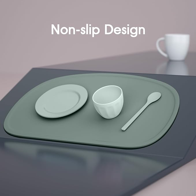 Cuddle Campus Silicone Placemat with Raised Edges for Kids,Toddlers,Babies, Non-Slip Table Setting Placemat for Dining,Come with String for Storage Set 3