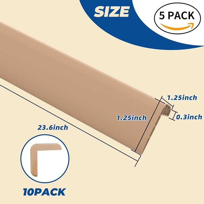 Wall Corner Edge Protector - 1.2 x 1.2 x 23.6 Inch Baby Proofing Corner Guards, Self Adhesive Furniture Edge Strips for Home, Kindergarten and Office, 5 Pack