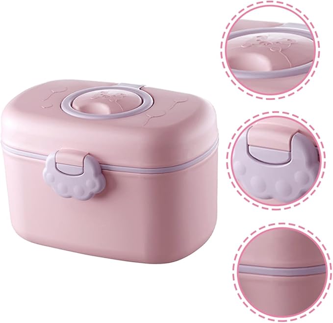 Kisangel 1 Set Baby Formula Dispenser Plastic Formula Container Non-Spill Bowls Powder Travel Handle Lids Dispenser for Food and Storage Fruits,Pink