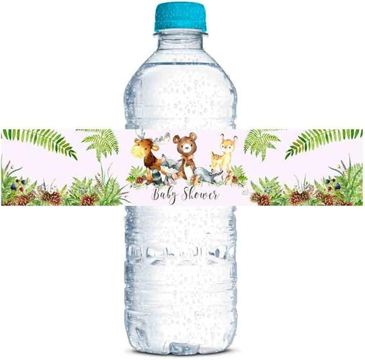 Watercolor Woodland Forest Animals Baby Shower Waterproof Water Bottle Sticker Wrappers 20 Wrap Around Labels Sized 1.75" x 8.5" by AmandaCreation