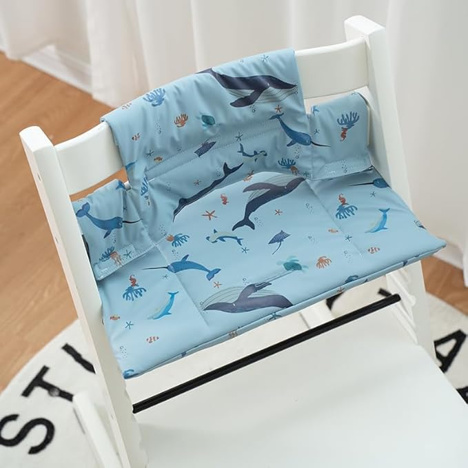 Baby Cushion Set Soft Highchair Cushion Compatible with Stokke Tripp Trapp Chair, Comfort High Chair Cushion for Infant, Toddler High Chair Accessories Easy to Clean and Install, Sea Blue