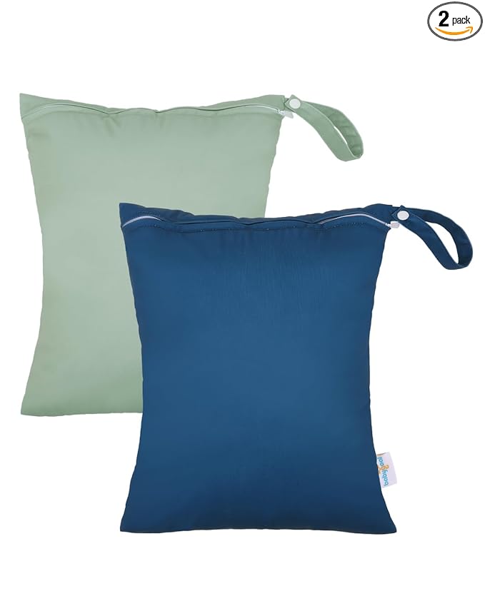 babygoal Wet Dry Bags 2 Pack for Swimsuits, Waterproof Bag for Travel, Food Storage, Stroller, Daycare, Baby Diapers, Yoga, Beach, Pool, Wet Clothes-Bean Green and Lake Blue