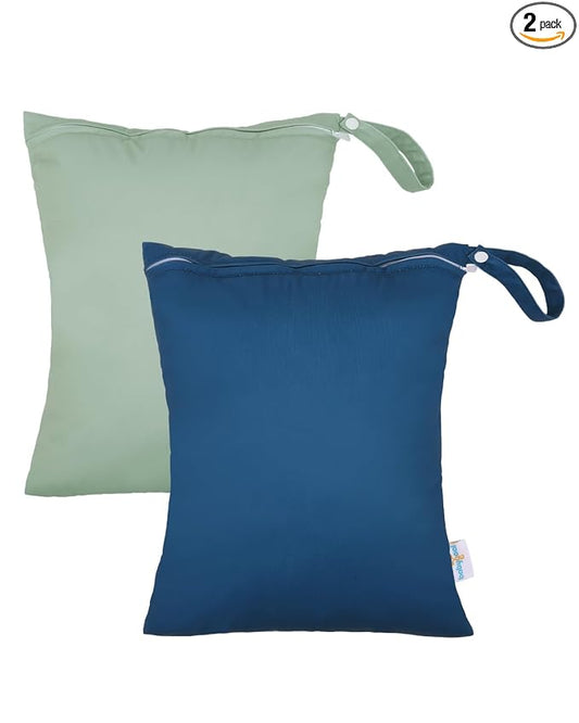 babygoal Wet Dry Bags 2 Pack for Swimsuits, Waterproof Bag for Travel, Food Storage, Stroller, Daycare, Baby Diapers, Yoga, Beach, Pool, Wet Clothes-Bean Green and Lake Blue
