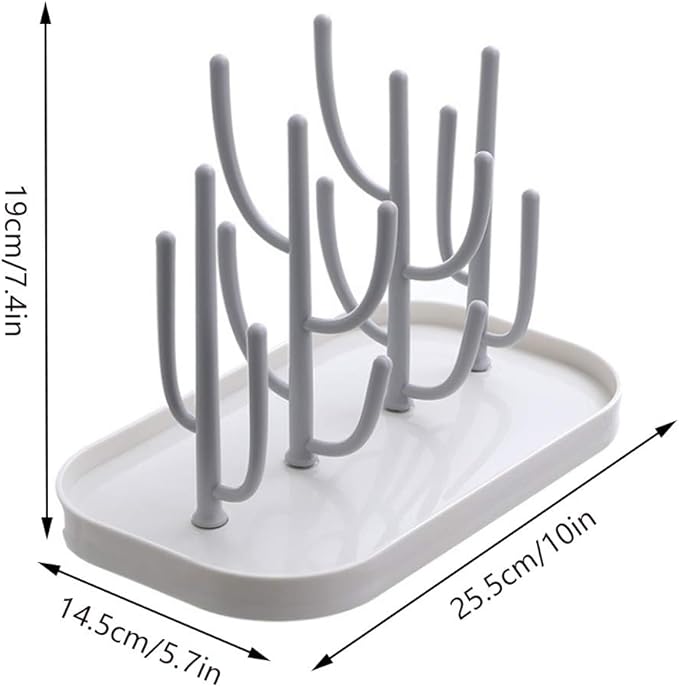 Baby Bottle Drying Rack with Base, Creative Tree Branch Baby Bottle Dryer Holder for Bottles, Teats, Cups, Pump Parts and Accessories (Gray)