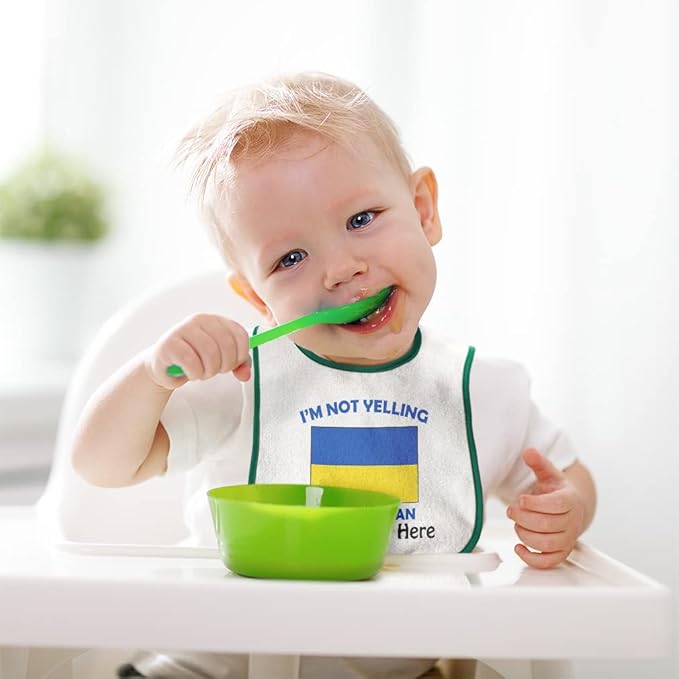 Custom Toddler & Baby Bibs Burp Cloths Not Yelling I'm Not Yelling I Am Ukrainian Ukraine Countries Cotton Baby Items for Baby Girl & Boy White Blue Custom Text Here