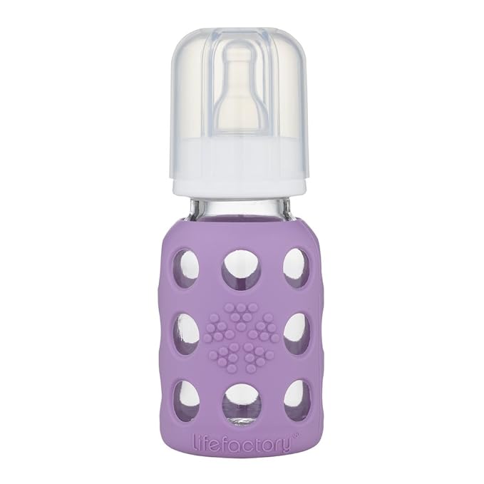 Lifefactory Glass Baby Bottle BPA Free | Protective Silicone Sleeve | 4oz/9 oz Pack of 2 | Grape, Lavender