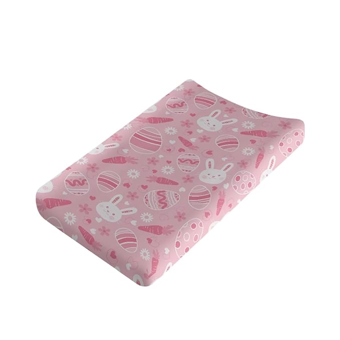 Rabbit Diaper Changing Pad Cover Pink Changing Table Pad Cover 32''*16'' Changing Table Cover Easter Decor Soft Breathable Nursery Decor