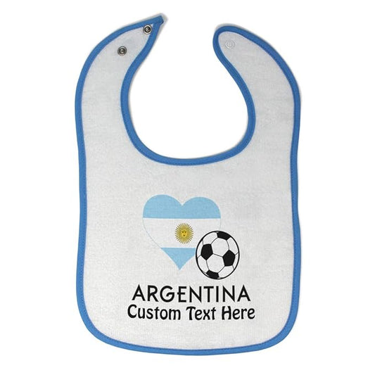 Custom Toddler & Baby Bibs Burp Cloths Heart Flag Soccer Ball Argentinian Soccer Argentina Football Cotton Baby Items for Baby Girl & Boy White Blue Custom Text Here