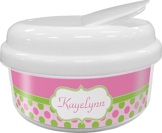 Personalized Pink & Green Dots Snack Container