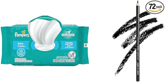 Pampers Baby Wipes 72 Count and wet n wild Eyeliner Pencil Cruelty-Free Black Baby's Got Black