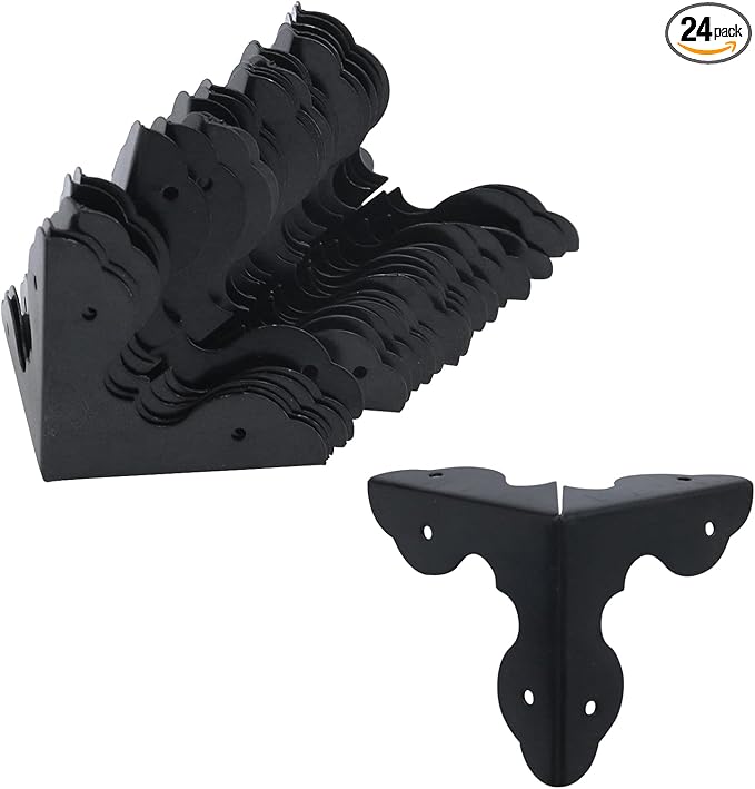 Antrader 24Pcs Case Box Corners Triangle Metal Cabinet Corner Protector Edge Safety Guard for Furniture Decor 1-1/4" x 1-1/4", Black