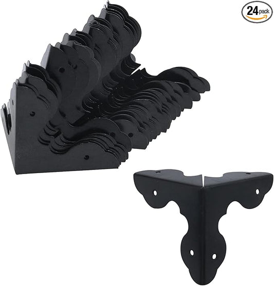 Antrader 24Pcs Case Box Corners Triangle Metal Cabinet Corner Protector Edge Safety Guard for Furniture Decor 1-1/4" x 1-1/4", Black