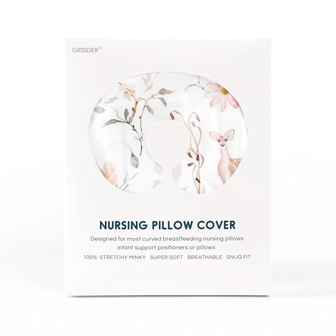 GRSSDER Nursing Pillow Cover, Stretchy Soft Minky Fabric Covers, Fit Most Nursing Support Pillows for Breastfeeding, Comfortable Safe Pillow Cover, Beautiful Stylish Pattern