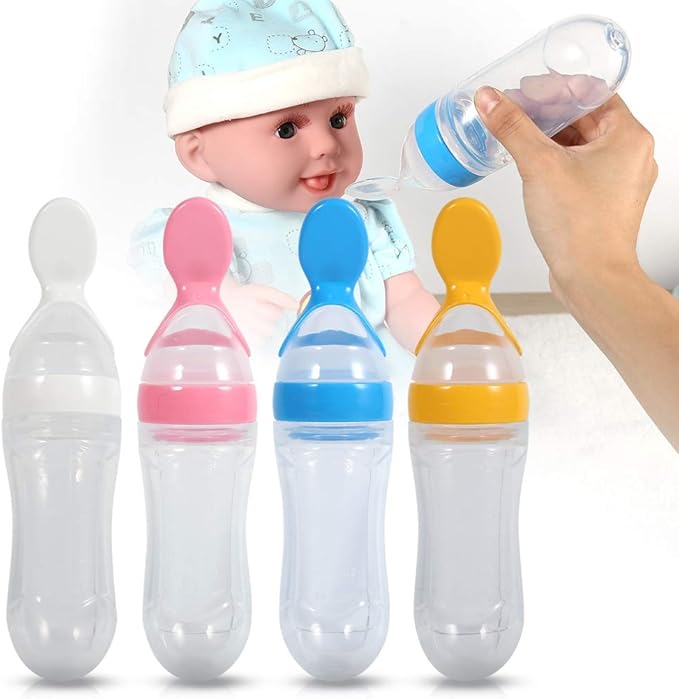 Silicone Spoon Bottle 90ml, 'S Food Supplement Bottle Rice Cereal Spoon for Semifluid Foods Bottle Feeder(white)