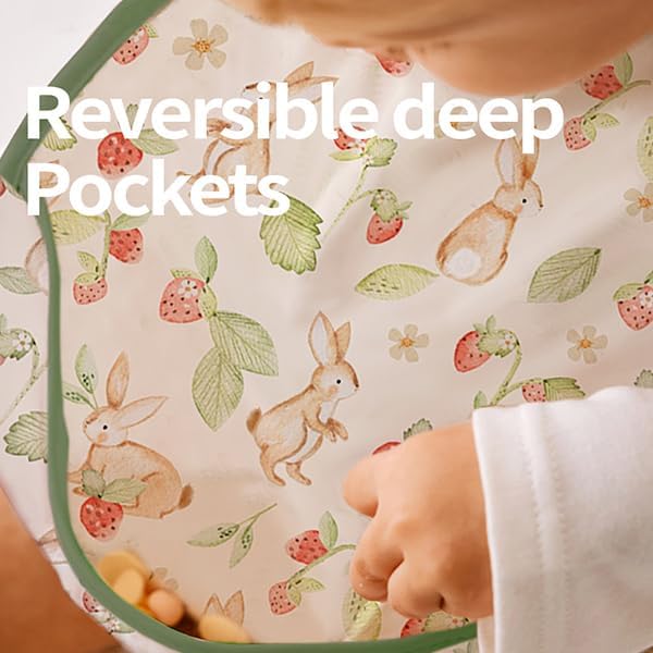 Feeding Bibs for Baby,3 Pack-Waterproof & Easy Clean Baby Bibs for Eating,Toddlers & Infant,Reversible Pockets