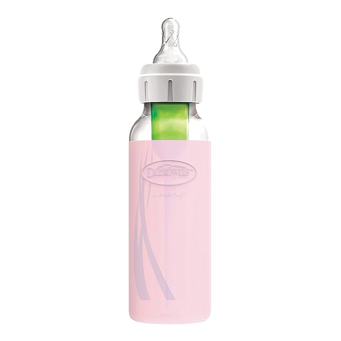 Dr. Brown's Options+ Narrow Glass Bottle Sleeve, 100% Silicone, Pink, BPA-Free, 8 oz, 1-Pack
