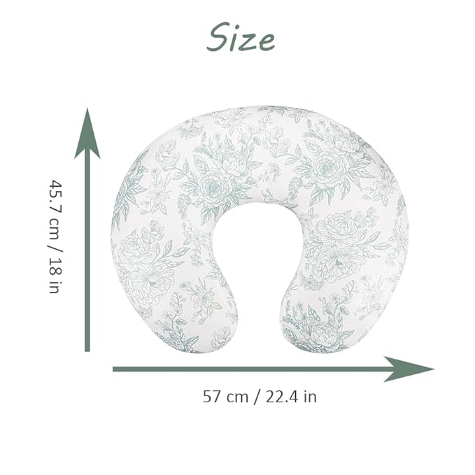 Nursing Pillow Cover, Removable Nursing Covers for Breastfeeding Pillows, Stretchy and Soft Fit for Baby Girls Boys Newborn, Green Flower (Only Cover)
