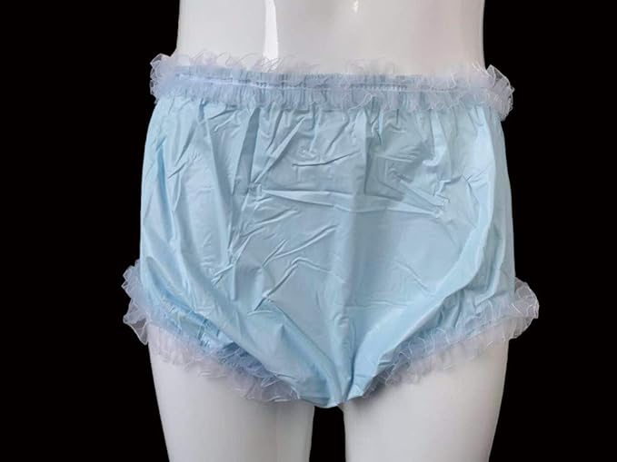 Haian Adult Incontinence Pull-on Plastic Pants Lace Panties with White Lace (Medium, Baby Blue)