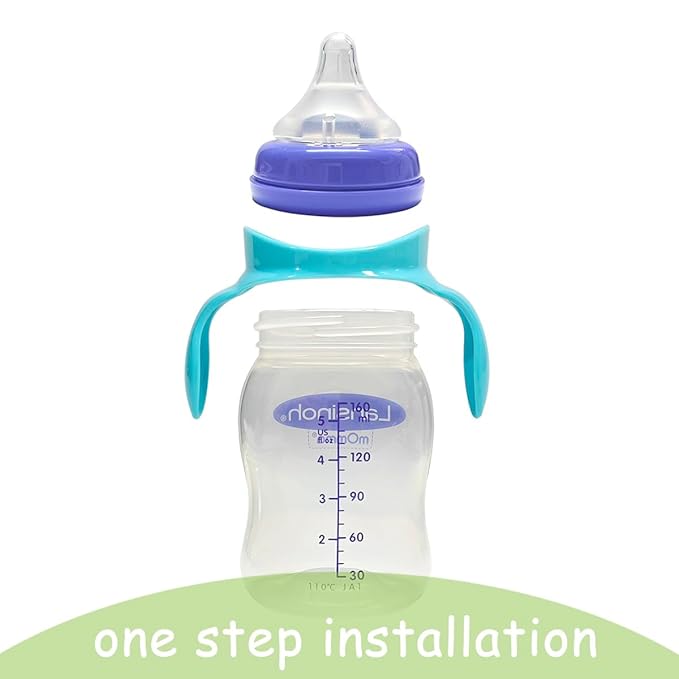 Baby Bottle Handles Compatible with Lansinoh Baby Bottles, Ergonomic Bottle Holder for Newborn, 4 Pack (Blue)