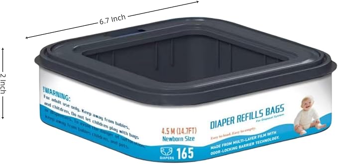 6 Packs-Square Starter Refills Disposal Bags Refill Compatible with Diaper Genie Classic, Compact and Select Pails, Hold Up to 165 Newborn-Sized Diapers Per Refill