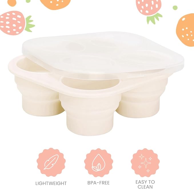 Lulyboo Baby Food Freezer Tray with Lid - Foldable Silicone Portable Storage for Homemade Baby Food, Fruit & Veggie Purees, 4 Compartments, BPA-Free, Space-Saving & Easy to Clean