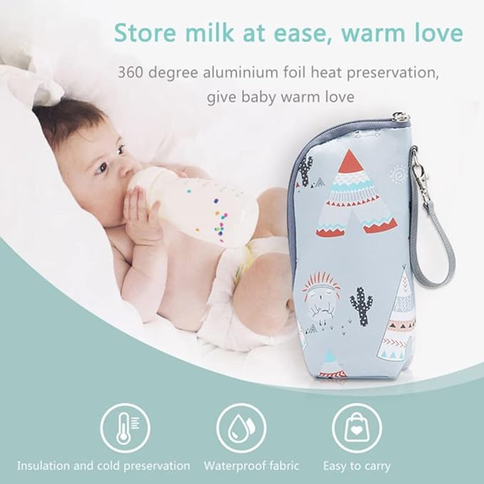 Kisangel Infant Bottle Warmer - Portable Milk Bottle Bag, Insulated, Keeps Warm, Carrying Sleeve Pouch for Newborn Toddler Baby Bottles