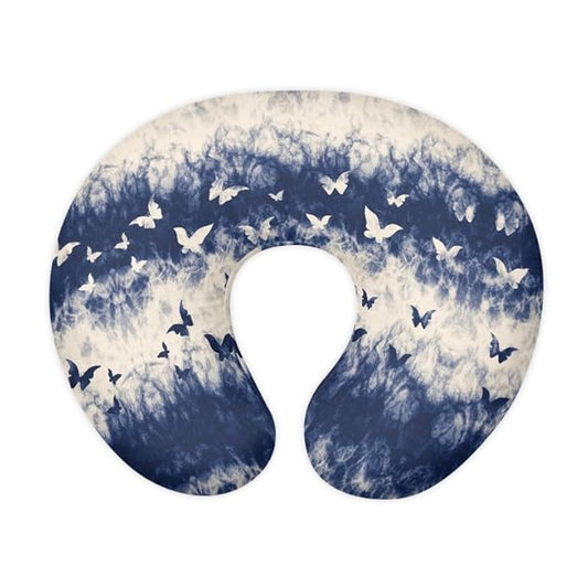 Blue Beige Gradient Nursing Pillow Cover Navy Blue Watercolor Butterfly Breastfeeding Pillow Slipcover for Boys Girls Art Butterfly Stretchy Breastfeeding Pillow Cover