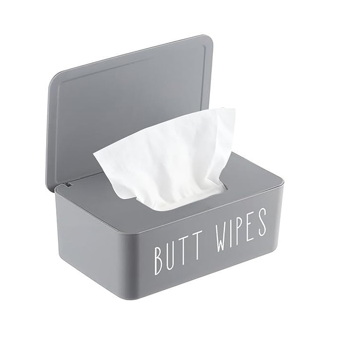 Butt Wipe Holder Flushable Baby Wipe Container Dispenser for Nursery Diaper Easy to Access,7.28" L x 4.80" W x 2.75" H (Grey)