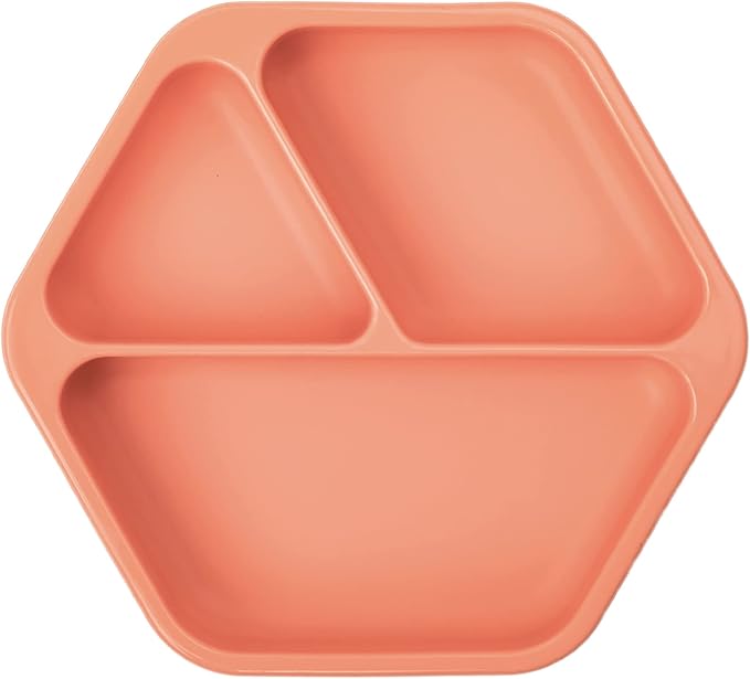 Tiny Twinkle Silicone Suction Baby Plate, Suction Grip Divided Dish for First Foods and Self-Feeding Toddlers, Baby Led Weaning Supplies for Independent Eating (Coral Plate)