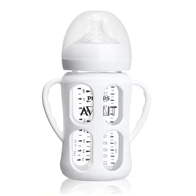 2 Pack Silicone Sleeves for Philips Avent Glass Natural Baby Bottles 4oz and 8oz, Anti Breakage Baby Bottle Holder with Handle, Feeding Bottle Handle (White)