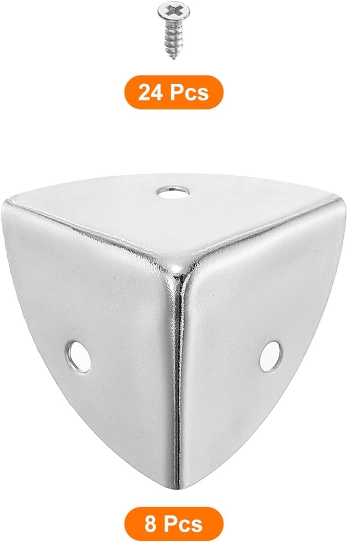 uxcell 8 Pcs Decorative Box Corner Cover, 28mm Metal Edge Guard, Furniture Corner Edges Protector with Screws, Silver