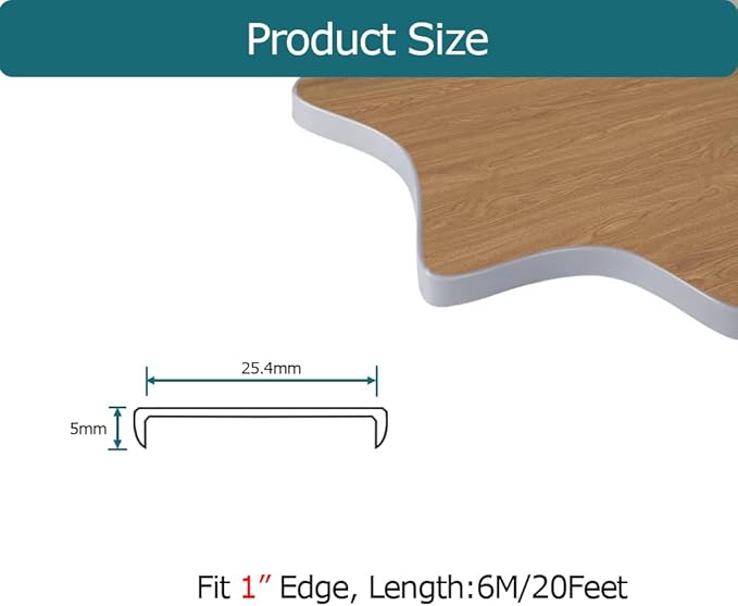 U Shape Edge Banding, Fit 1 inch Edge, Plywood Edge Protector, Self-Adhesive Edge Trim for Veneer, Furniture, Cabinets, Countertop, Shelves, Table, Marble; Gray, 20Ft